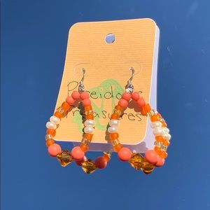 Orange Tear Drop Beaded Dangle Earrings 🧡